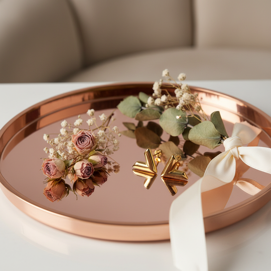 V-vormige oorknopjes op spiegel met bloemen