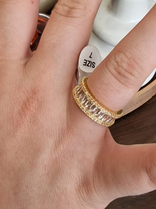 Baguette Ring met Zirkonia - 14K Verguld - Roestvrij Staal