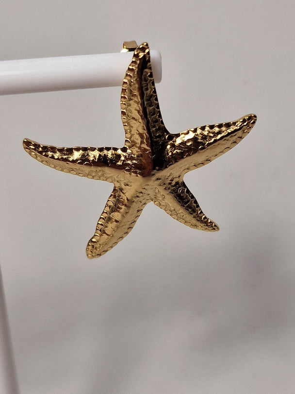 Seestern-Ohrringe, groß, Edelstahl, vergoldet, goldfarben