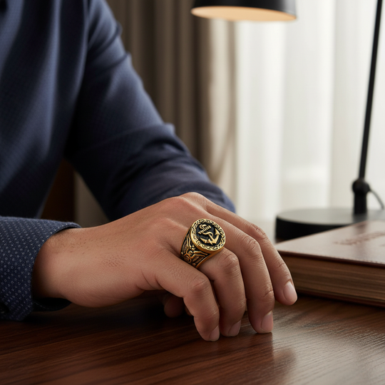 Viking Anker Ring Zwart Lifestyle