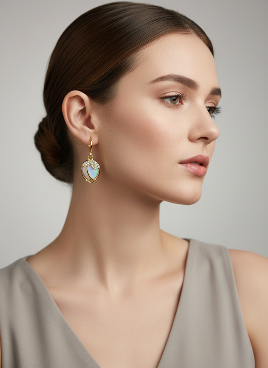 Vintage Opaal Kristallen Oorbellen Goudkleur