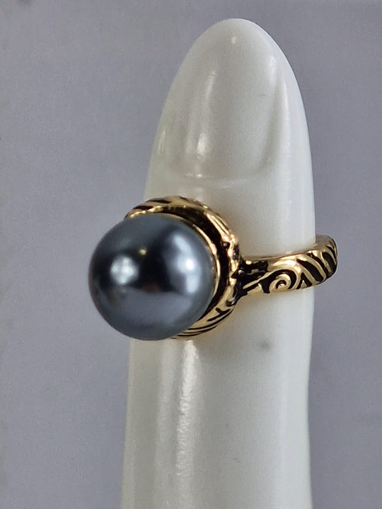 Dames Ring Goud met Blauwe Parel - Vintage Design 18K Verguld