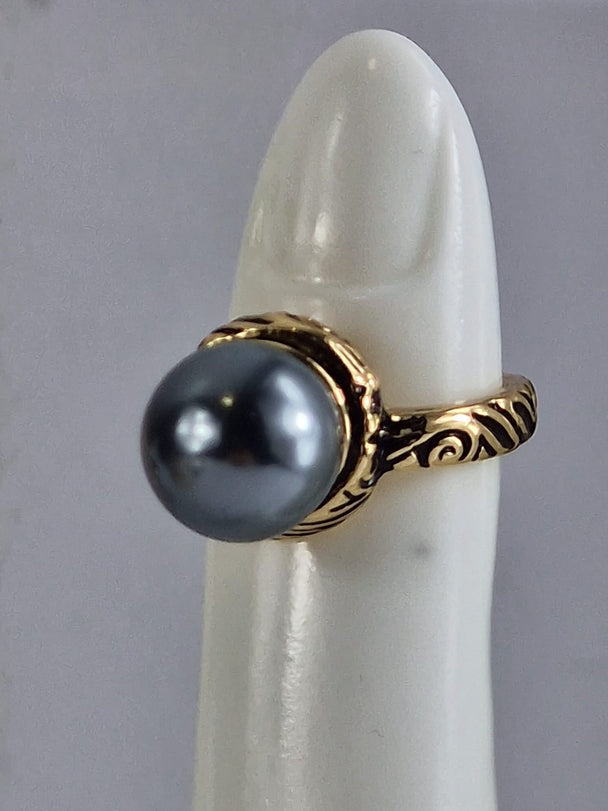 Dames Ring Goud met Blauwe Parel - Vintage Design 18K Verguld