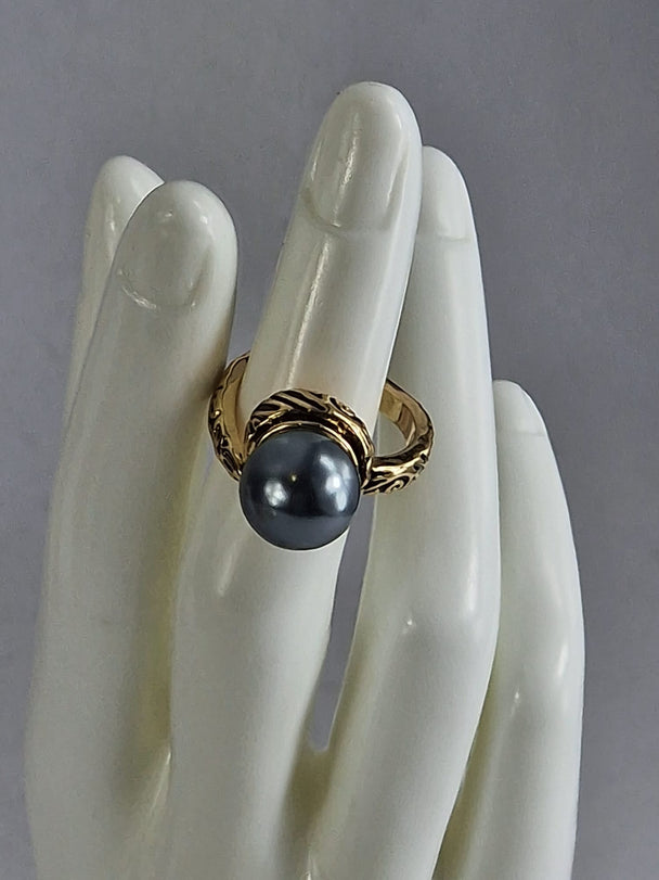 Dames Ring Goud met Blauwe Parel - Vintage Design 18K Verguld