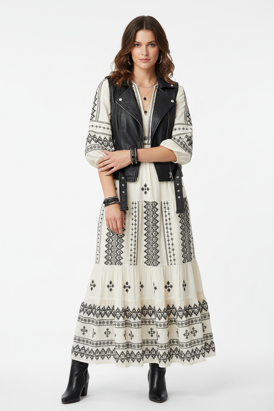 Volledig model met zwarte leren wikkelarmband