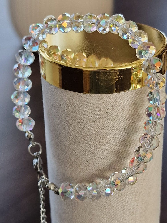 Handgefertigtes Armband aus weißem Kristall, 17 + 5 cm