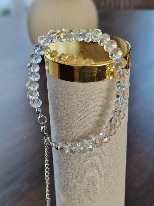 Handgefertigtes Armband aus weißem Kristall, 17 + 5 cm