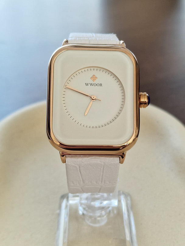 WWOOR Damenuhr, minimalistisches Lederarmband