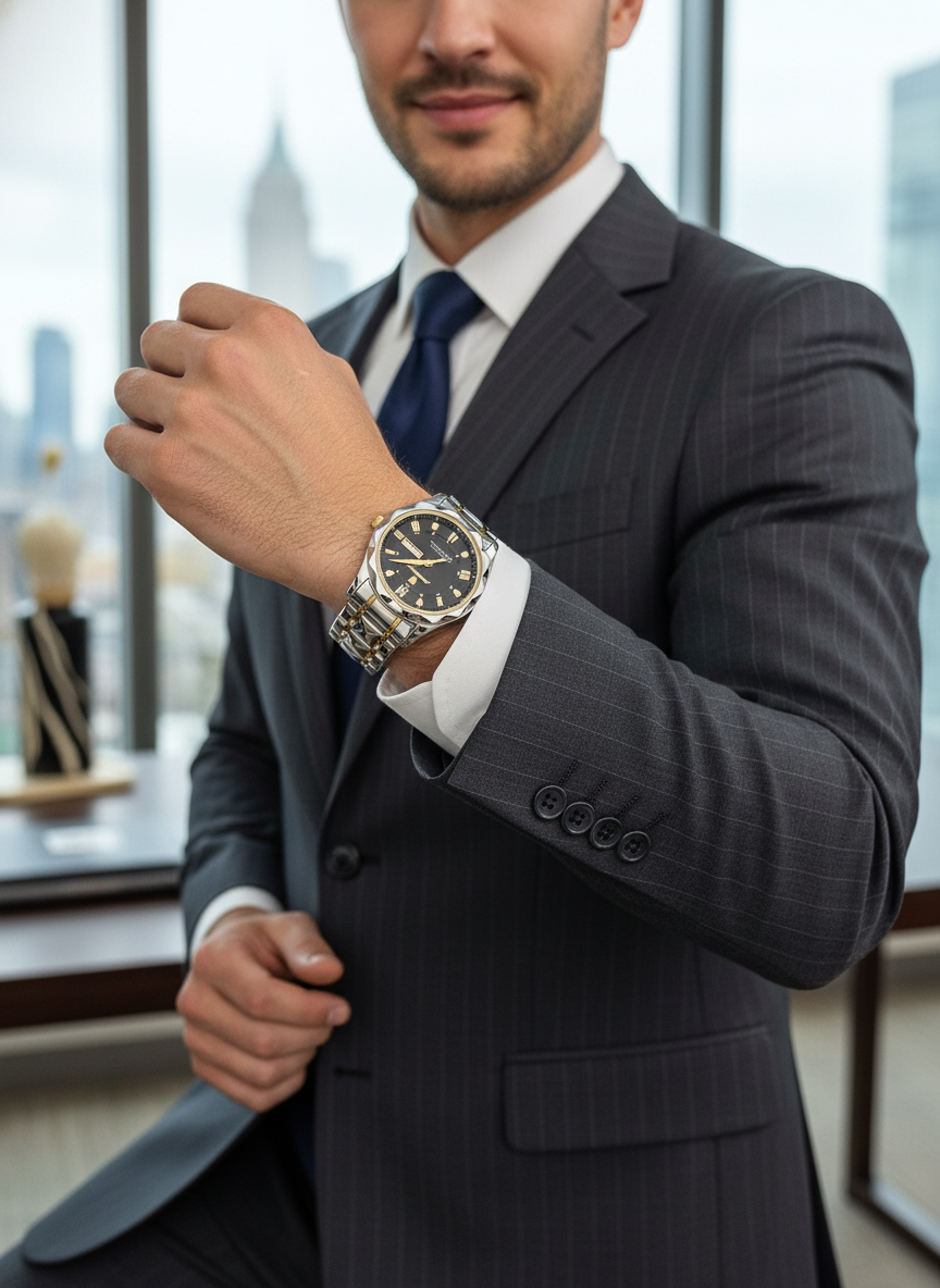 Zakelijke look met zwarte wijzerplaat horloge