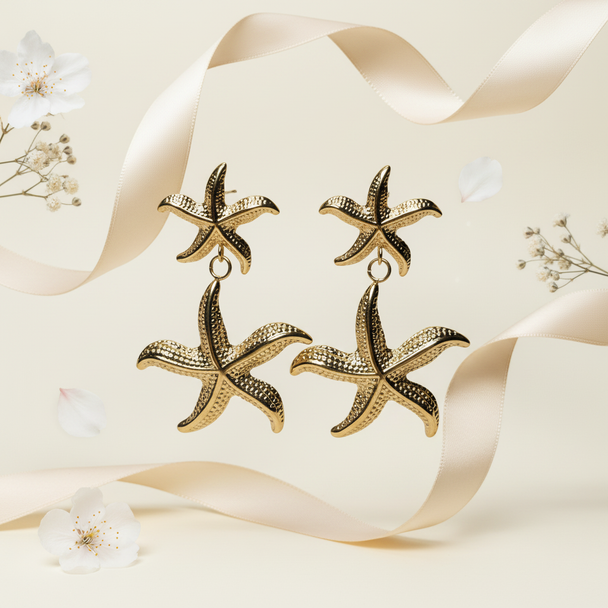 Zeester oorbellen met florale elementen