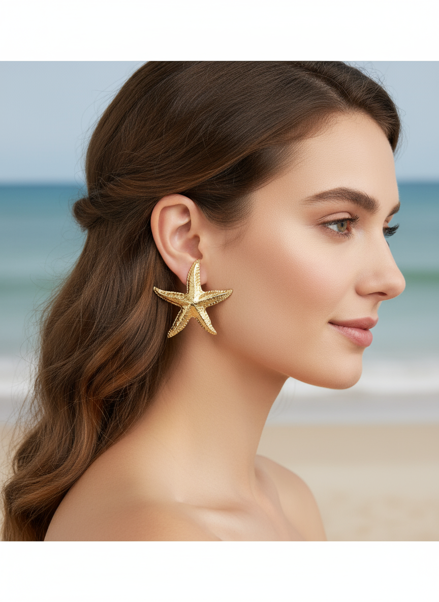 Zeester oorbellen op model