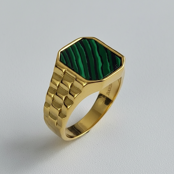 Zegelring Groene Steen White Studio