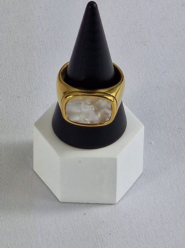 Vintage Heren Zegelring - 14K Verguld Goud met Parelmoer