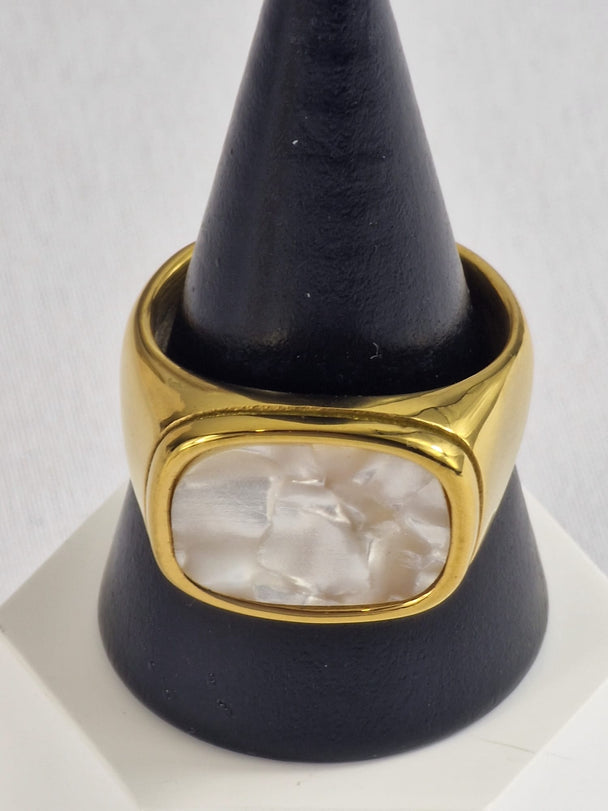 Vintage Heren Zegelring - 14K Verguld Goud met Parelmoer