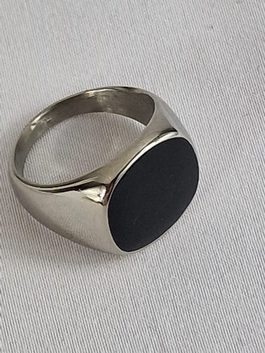 Heren Zegelring met Zwarte Steen - Roestvrij Staal - Glade Afwerking