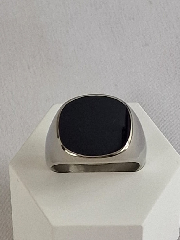Heren Zegelring met Zwarte Steen - Roestvrij Staal - Glade Afwerking