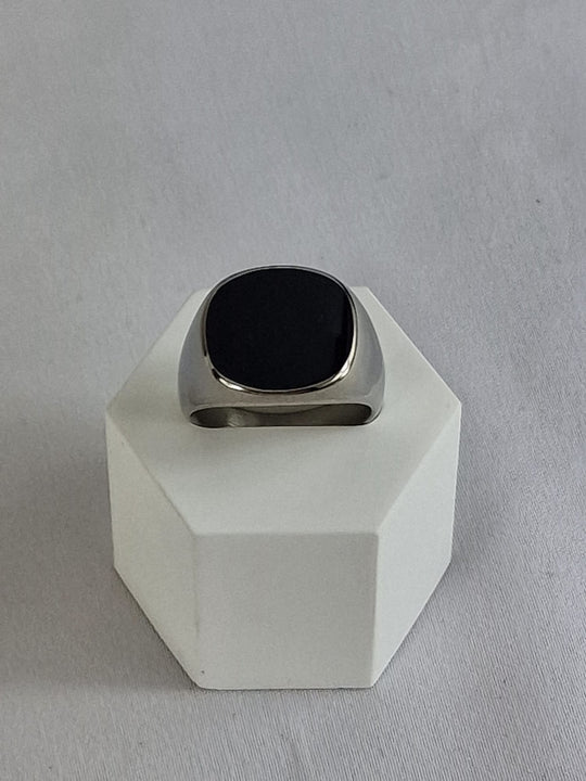 Heren Zegelring met Zwarte Steen - Roestvrij Staal - Glade Afwerking