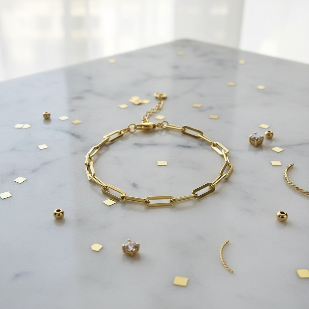 Zilver 925 schakelarmband op marmer met confetti