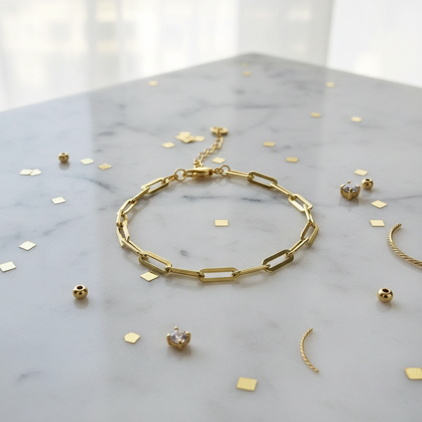 Zilver 925 schakelarmband op marmer met confetti