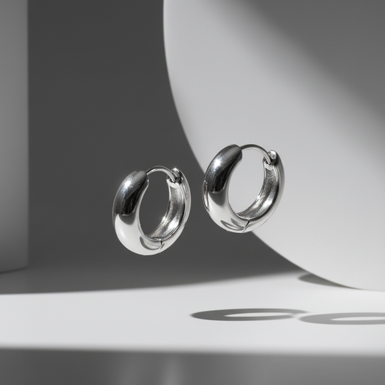 Zilver chunky creolen zwevend - paar