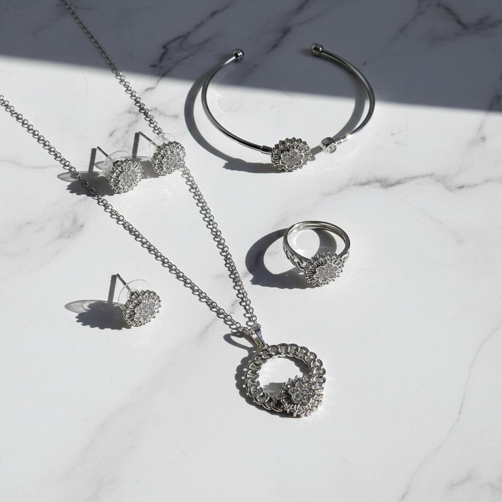 Zilver set flat lay - alleen zilver