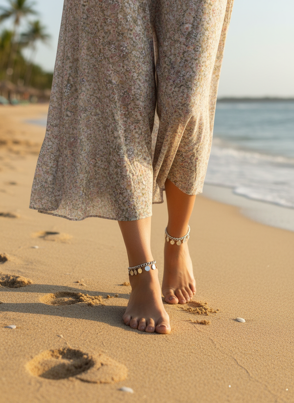 Zilveren enkelbandje lifestyle strand