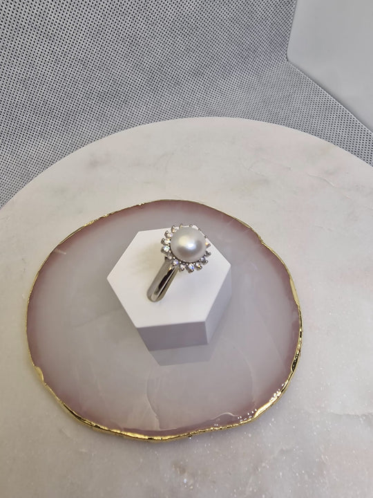 Witte Parel Ring 18K Verguld Verstelbaar 9-10mm