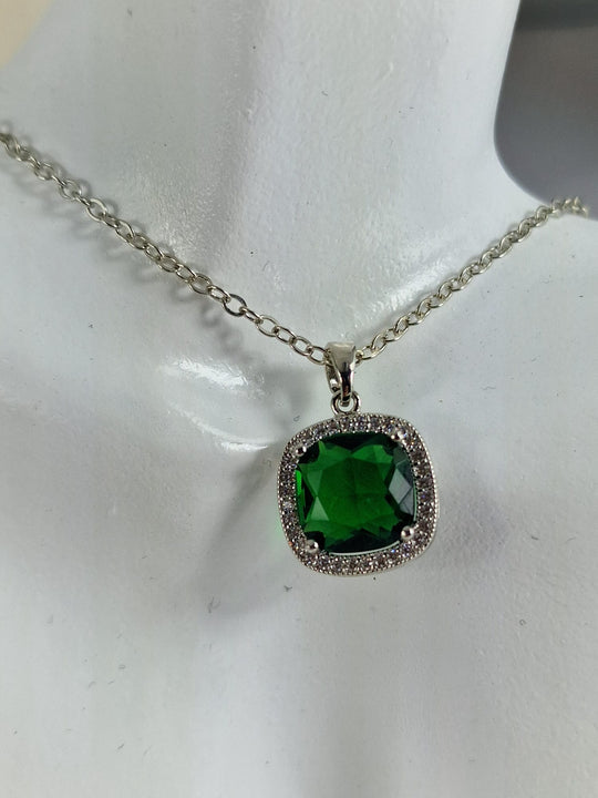 Dames Ketting Roestvrij Staal met Groene Steen - Hanger met Zirkonia