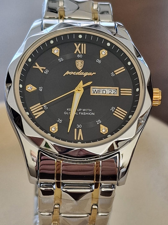 Luxe Herenhorloge Paodagar - Zilver & Goud met Zwarte Wijzerplaat