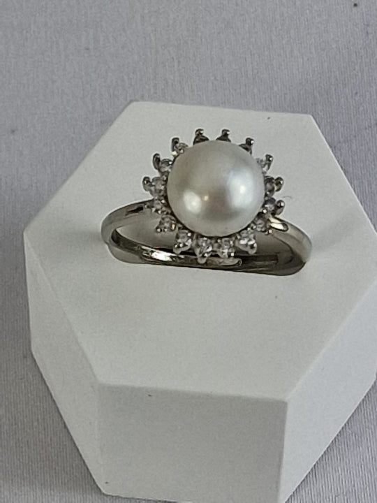 Witte Parel Ring 18K Verguld Verstelbaar 9-10mm
