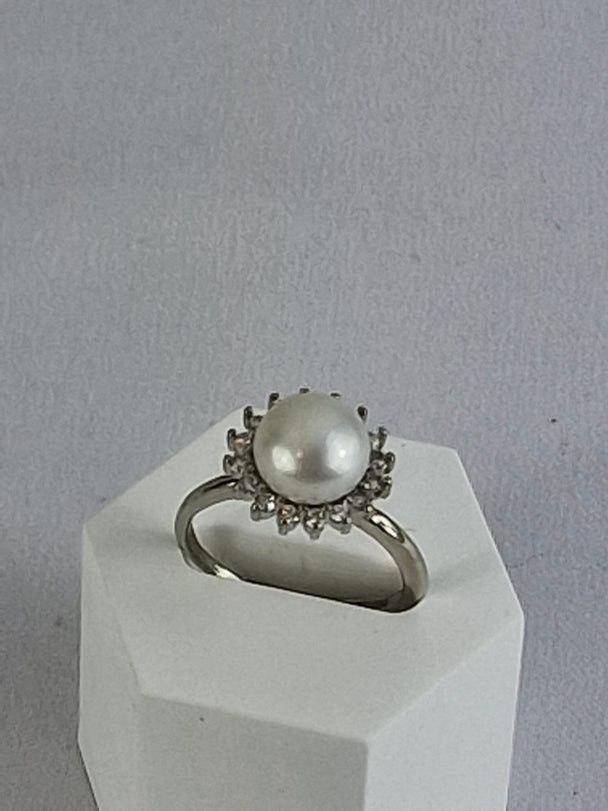 Witte Parel Ring 18K Verguld Verstelbaar 9-10mm