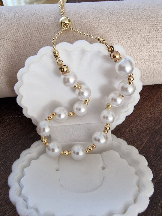 Süßwasserperlenarmband, 18 Karat vergoldet, verstellbar