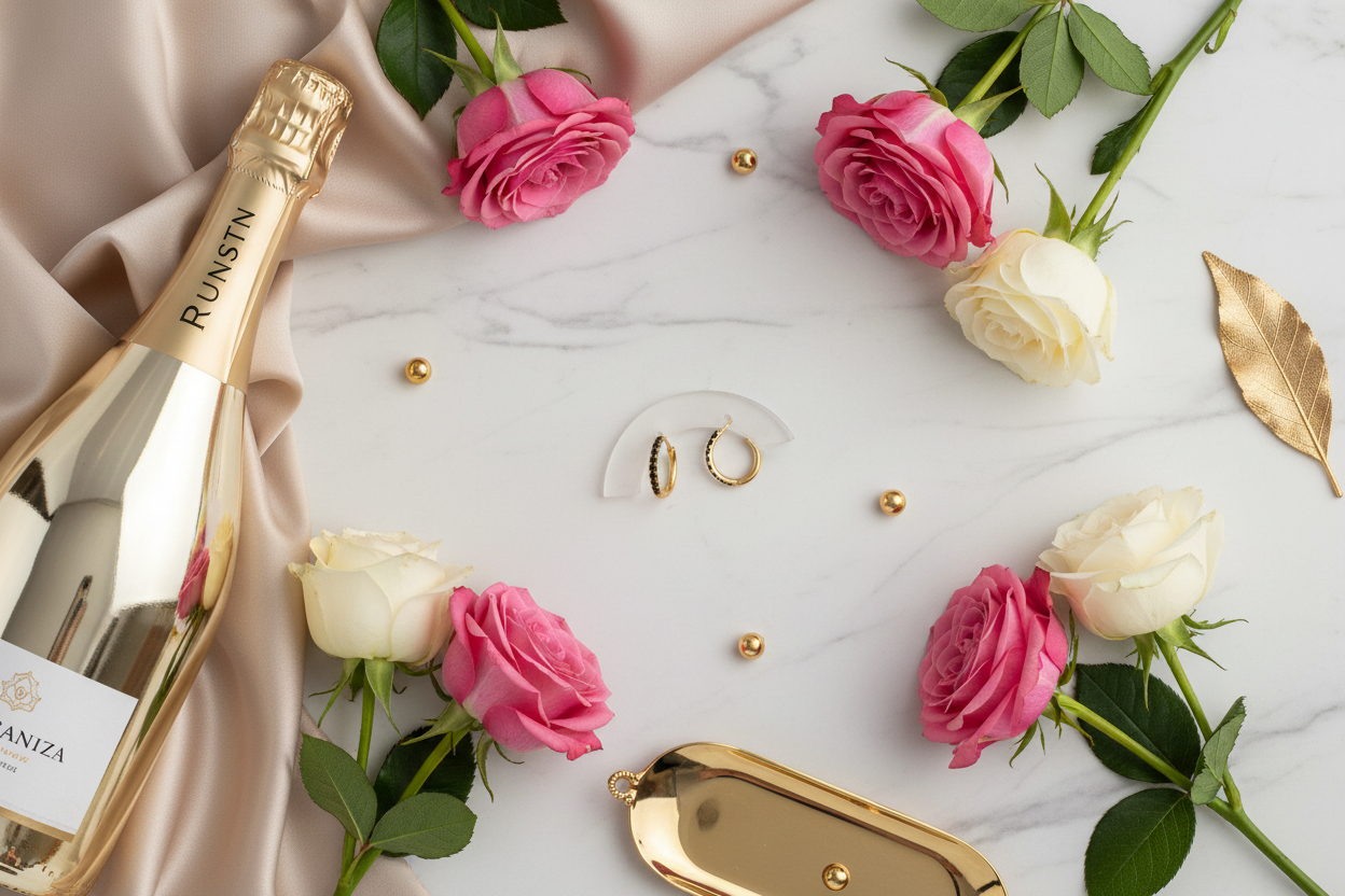 Zwarte zirkonia creolen luxe styling - champagne en rozen