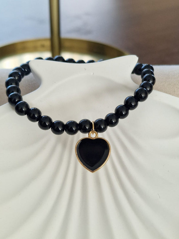 Zwarte Kralen Set - Collier, Armband & Oorbellen