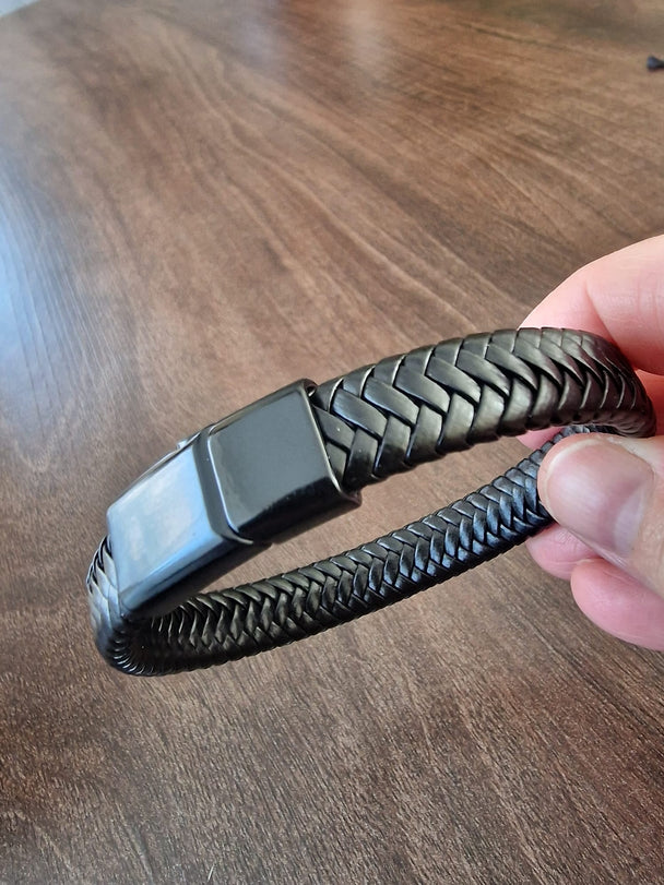 Leren Heren Armbanden Magneetsluiting Zilver/Zwart/Goud