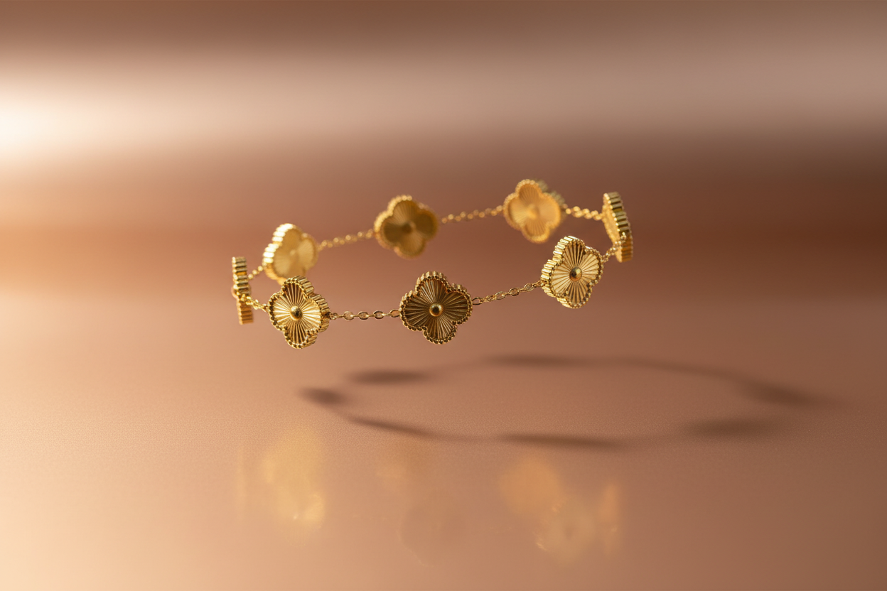 Zwevend op rose goud oppervlak