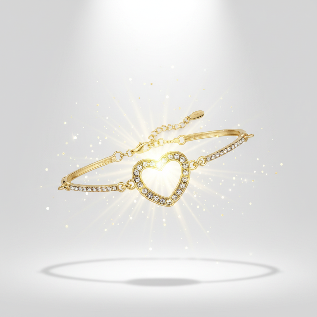 Zwevende gouden hart armband met lichteffecten