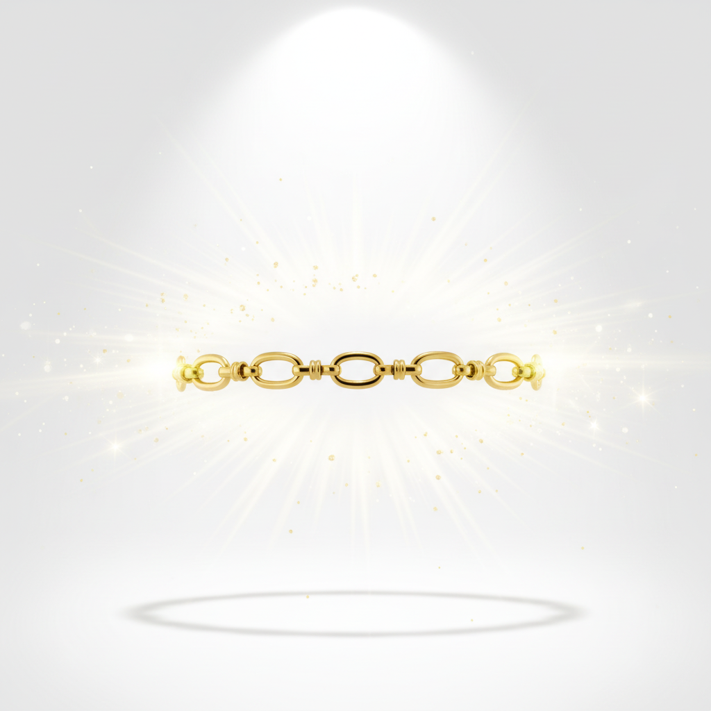 Zwevende gouden schakelarmband met lichteffecten