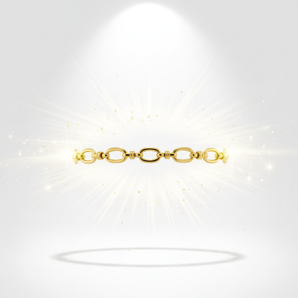 Zwevende gouden schakelarmband met lichteffecten