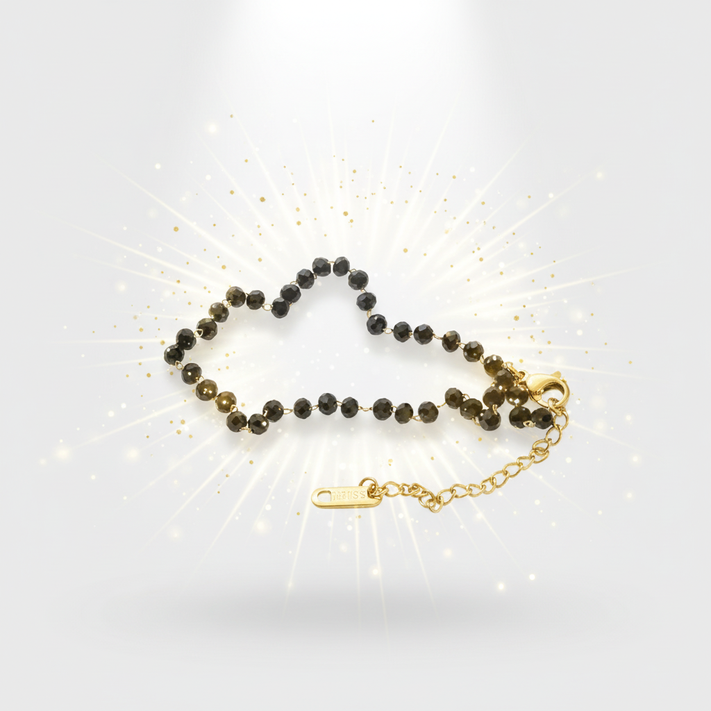 Zwevende zwarte kralenarmband met lichteffecten